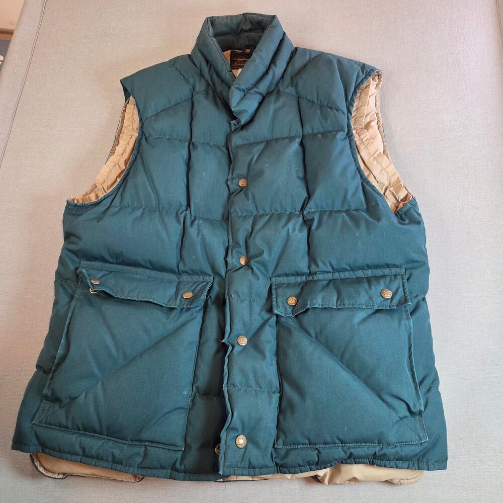 Vintage Eddie Bauer Goose Down Vest XL Made in USA Green Expedition 70s 80s